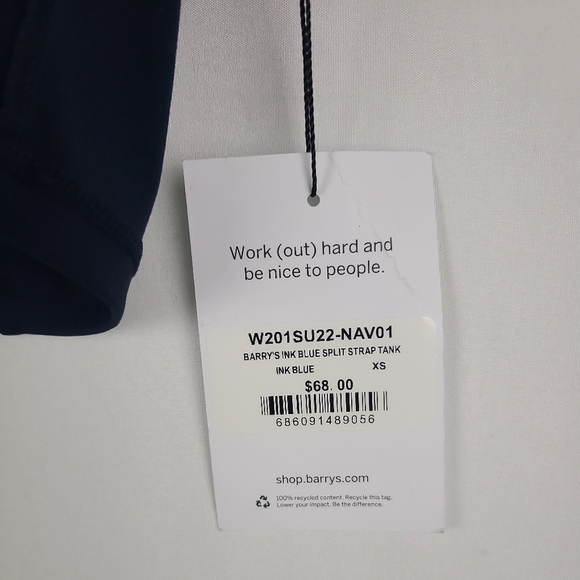 NEW BARRY'S Women's Ink Blue Split Strap Tank Top Sz XS. Built in Bra. MSRP $68 - Picture 9 of 9